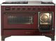 Ilve® Majestic III 48" Burgundy Pro Style Dual Fuel Natural Gas Range with Triple Glass Door and Burnished Trim-3
