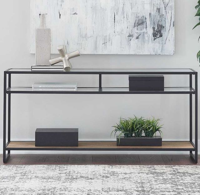 Liberty Furniture Bedford Glass Top Sofa Table with Black/Weathered Oak Base-1