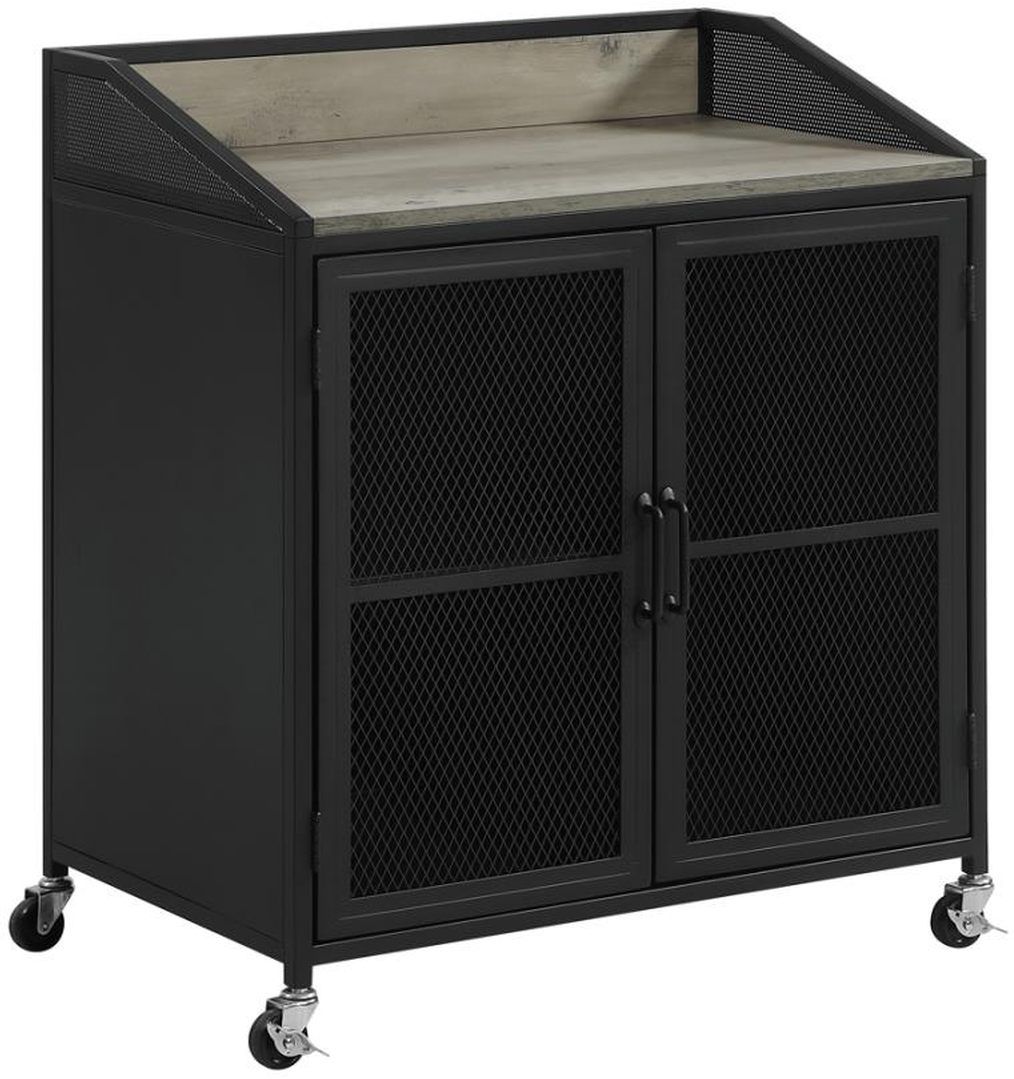 Coaster® Arlette Grey Wash/Sandy Black Wine Cabinet with Wire Mesh Doors