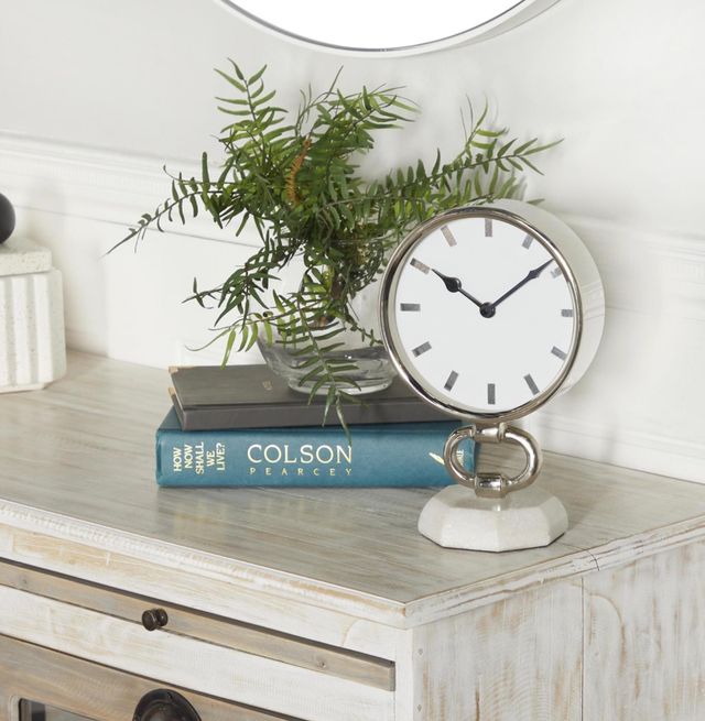Deco Marche Silver 6” Clock with Marble Face-4