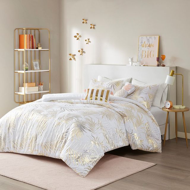Olliix by Intelligent Design Kailani Gold Full/Queen Tropical Metallic Printed Comforter Set-2