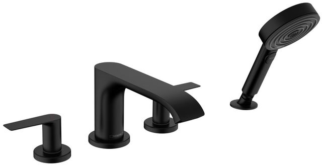 Hansgrohe Vivenis Matte Black 4-Hole Roman Tub Set Trim with Handshower-0