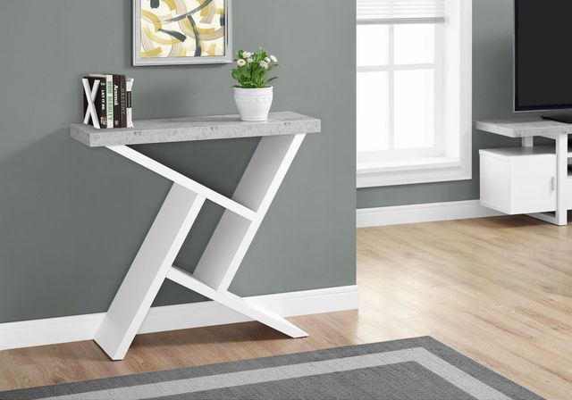 Monarch Specialties Inc. 36"L White Cement Look Hall Console Table with White Base-3