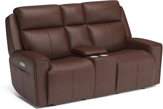 Flexsteel® Barnett Timber Power Reclining Loveseat with Console and Power Headrests and Lumbar-0