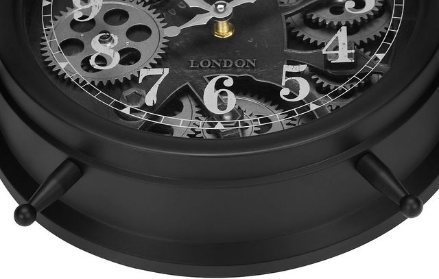 Monarch Specialties Inc. Black 12" Round Table Clock with Standard Numbers on Gear Mechanism-1