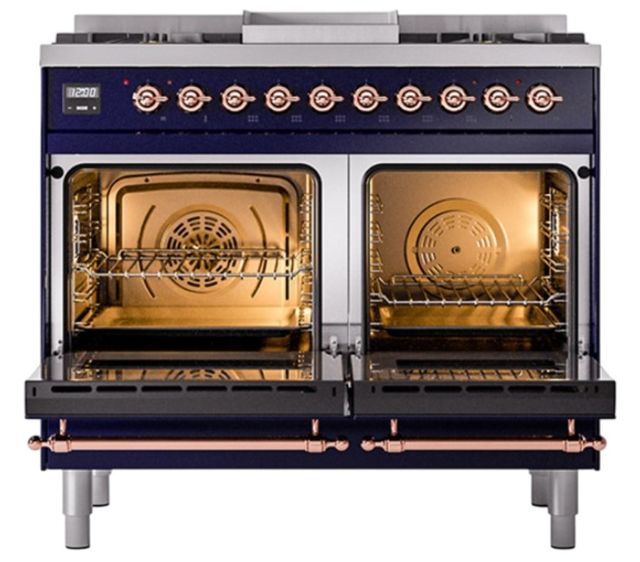 Ilve® Nostalgie II Noblesse 40'' Midnight Blue Pro Style Dual Fuel Range with Copper Trim-1