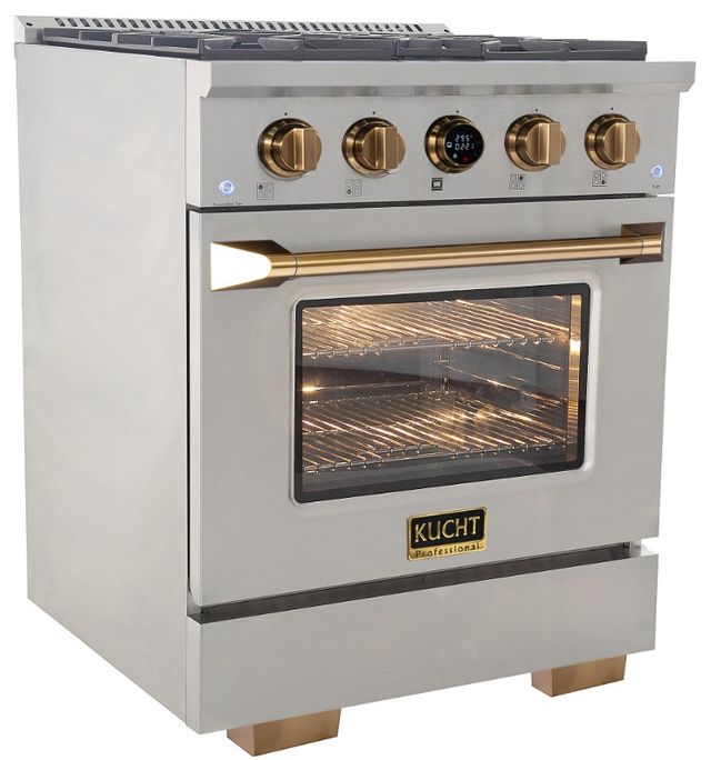 Kucht Professional KX Series 30" Stainless Steel Pro Style Propane Gas Dual Fuel Range with Gold Accents and Kucht Horus Thermostat-2