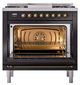 Ilve® Nostalgie II Noblesse 36'' Glossy Black Pro Style Dual Fuel Range with Burnished Trim-2