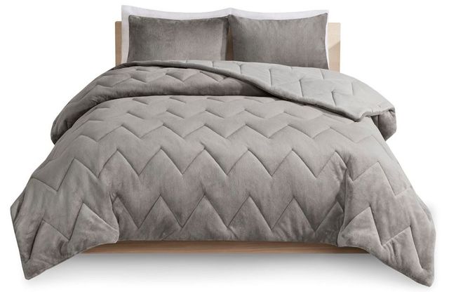 Olliix by Intelligent Design Kai Grey Full/Queen Quilted Reversible Microfiber to Cozy Plush Comforter Set-0