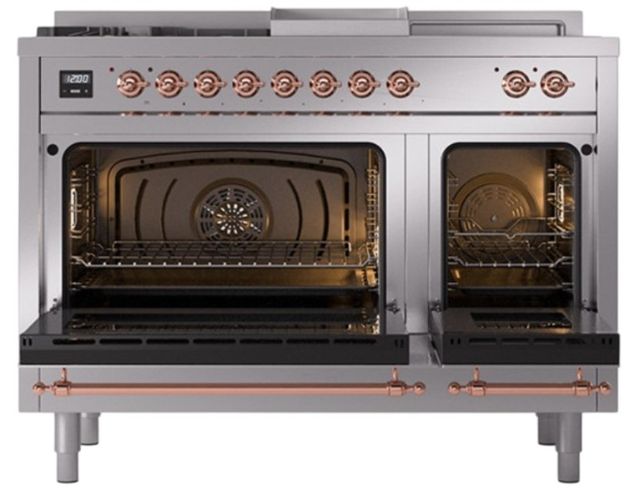 Ilve® Nostalgie II Noblesse 48'' Stainless Steel Pro Style Dual Fuel Range with Copper Trim-2