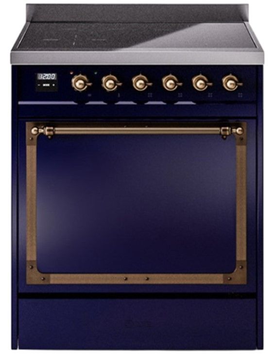 Ilve® Nostalgie II Noblesse 30'' Midnight Blue Pro Style Induction Range with Burnished Trim-0
