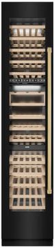 ZLINE Autograph Edition 18 in. 9 Cu. Ft. Triple Zone 68 Bottle Left Hinge Column Wine Cooler in Black Stainless Steel with Polished Gold Accents-0