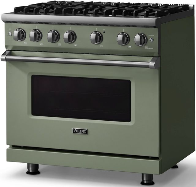 Viking® 5 Series 36" Eucalyptus Pro Style Gas (NG) Range with Polished Chrome Trim-2
