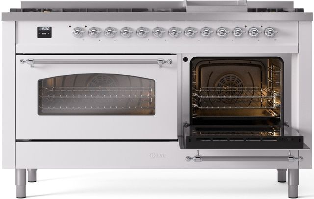 Ilve® Nostalgie II Series 60" White Pro Style Dual Fuel Range-3