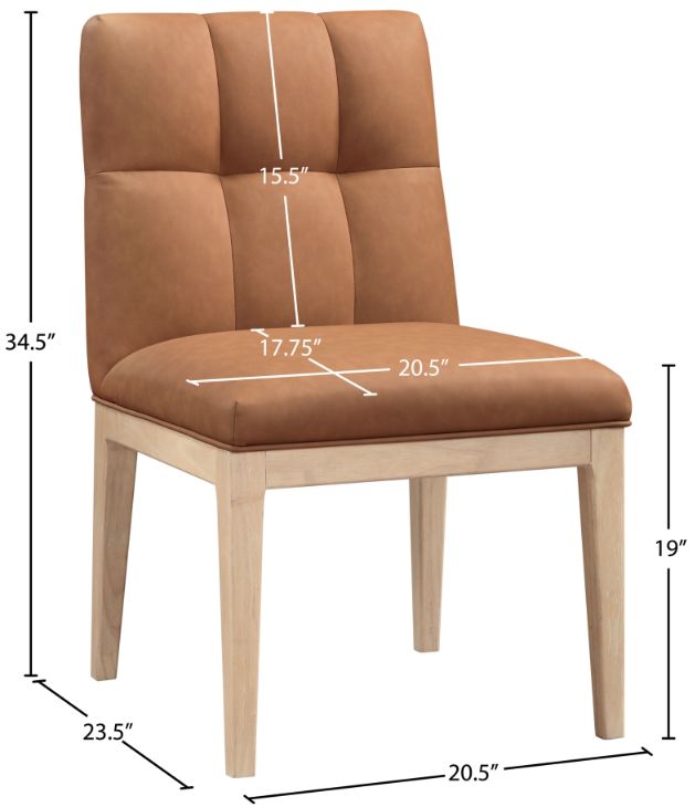 Meridian Furniture Adrian Cognac/Natural Leather Upholstered Dining Side Chair-2
