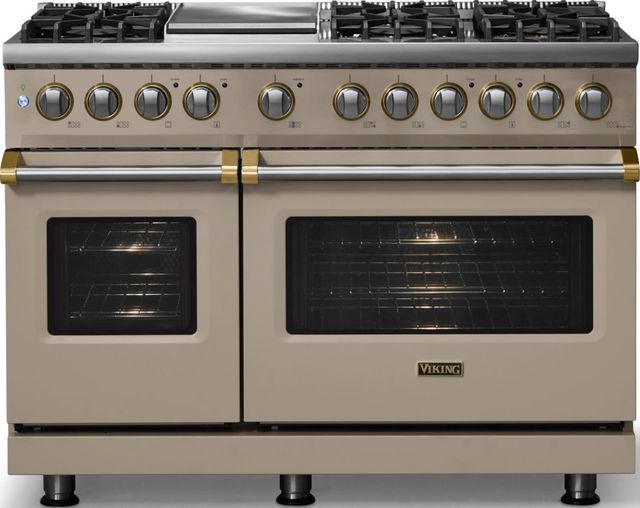 Viking® 5 Series 48" Nantucket Pro Style Dual Fuel (LP) Range with Brushed Brass Trim-2