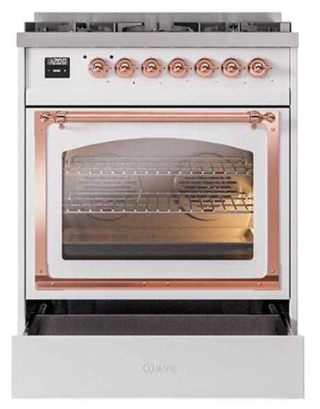 Ilve® Nostalgie II Noblesse 30" White Pro Style Dual Fuel Range with Copper Trim-3