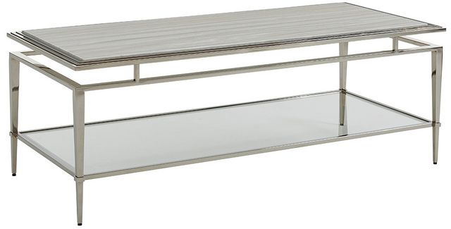 Lexington Home Ariana Athene Silver White Cocktail Table with Platinum Stainless Base-0