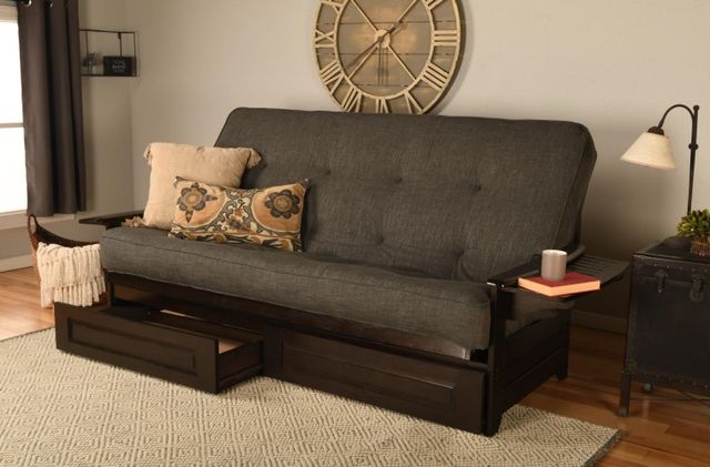 Kodiak Furniture Phoenix Linen Charcoal/Espresso Queen Storage Futon with Mattress-1