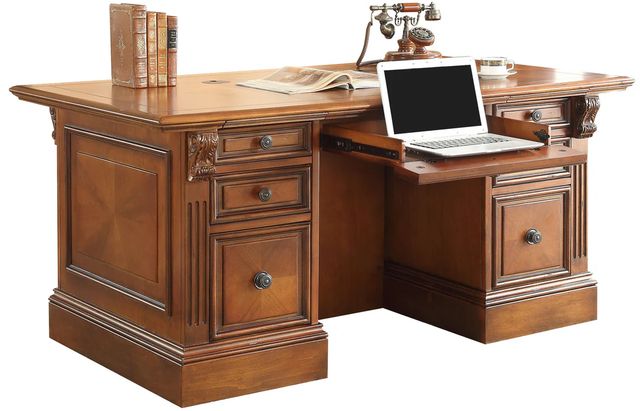 Parker House® Huntington Antique Vintage Pecan Double Pedestal Executive Desk-0