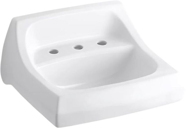 KOHLER® Kingston™ White Wall-Mount Concealed Arm Carrier Bathroom Sink with Widespread Faucet Holes-0