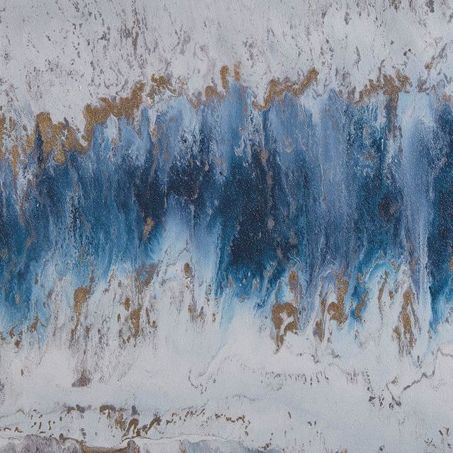 Olliix by Madison Park Blue/Grey Blue Embrace Framed Canvas with Gel Coat and Gold Foil-2