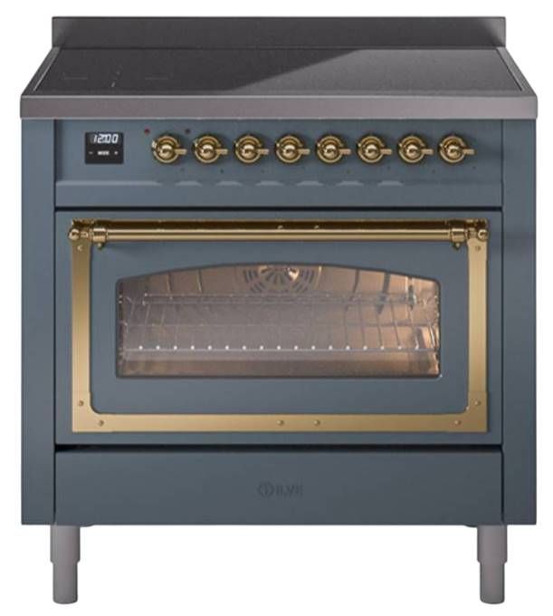 Ilve® Nostalgie II Noblesse 36'' Blue Gray Pro Style Induction Range with Brass Trim-0