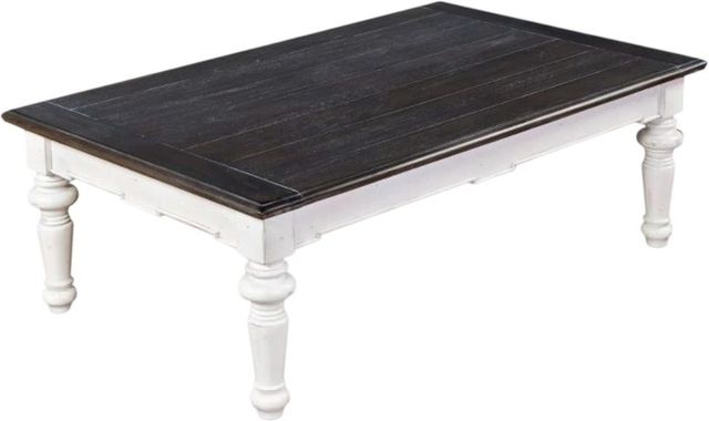 Sunny Designs™ European Cottage Weathered Brown Coffee Table with Antique White Base-0