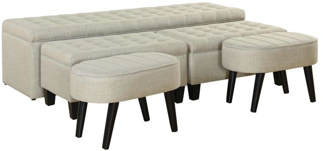 Stylecraft 5-Piece Light Gray Linen Storage Bench with Round Ottoman Set-0