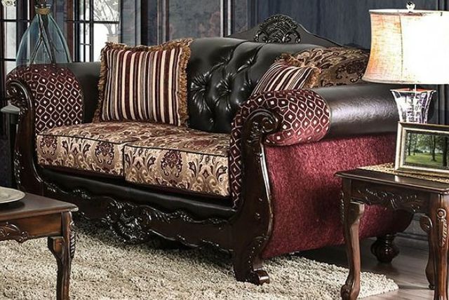 Furniture of America® Quirino Burgundy/Dark Brown Sofa and Loveseat-2