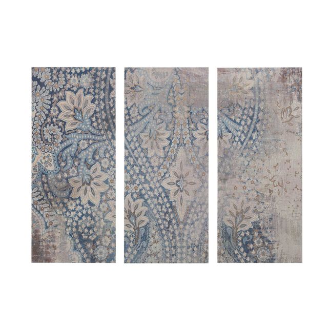 Olliix by Madison Park Weathered Damask Walls 3 Pieces Blue Printed Linen Set-0