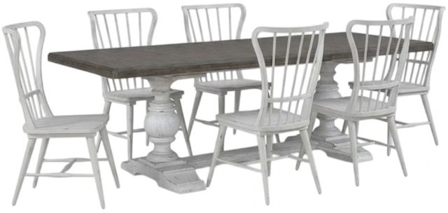 Liberty Furniture River Place 7-Piece Riverstone White/Tobacco Trestle Dining Set-0