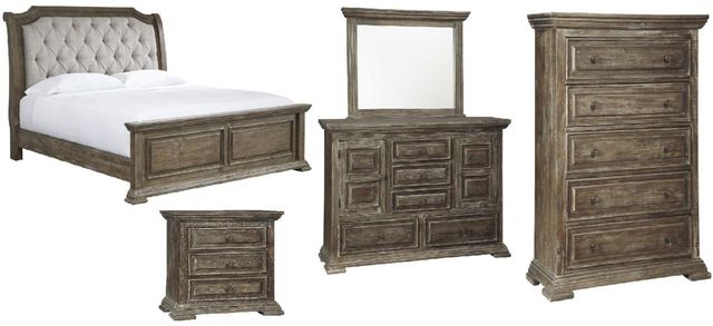 Signature Design by Ashley® Wyndahl 5-Piece Brown King Upholstered Panel Bed Set-0