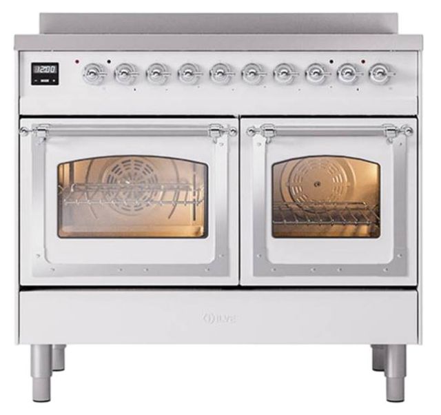 Ilve® Nostalgie II Noblesse 40'' White Pro Style Induction Range with Chrome Trim-1