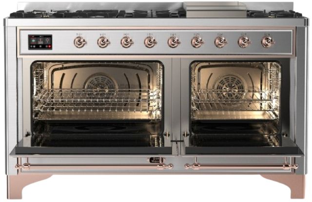 Ilve® Majestic III 60" Stainless Steel Pro Style Dual Fuel Liquid Propane Range with Solid Door and Copper Trim-1