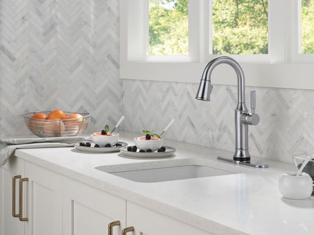 Delta Renaldi® Lumicoat® Arctic Stainless Touch2O® Technology  Bar/Prep Faucet with Touchless Technology-1