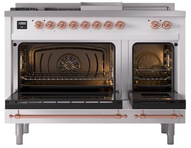 Ilve® Nostalgie II Noblesse 48'' White Pro Style Dual Fuel Range with Copper Trim-2
