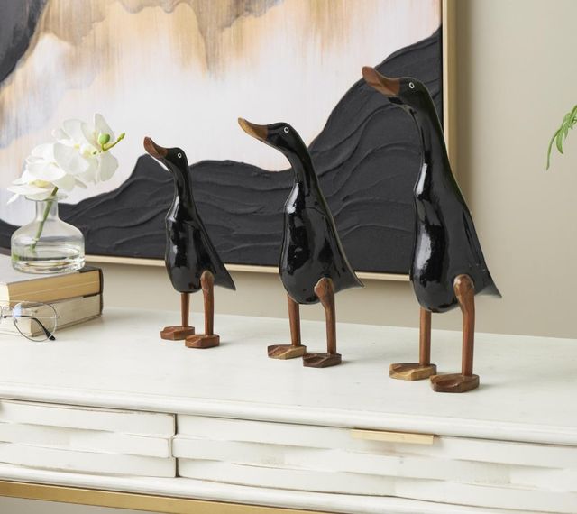 Deco Marche 3-Piece Black Duck Decorative Sculpture with Brown Accents-3