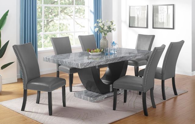 New Classic® Home Furnishings Lyra Gray Dining Table with Black Pedestal Base-1
