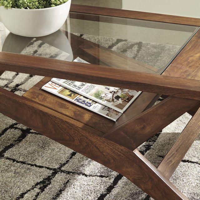 Signature Design by Ashley® Charzine Glass Top Coffee Table with Warm Brown Base-3