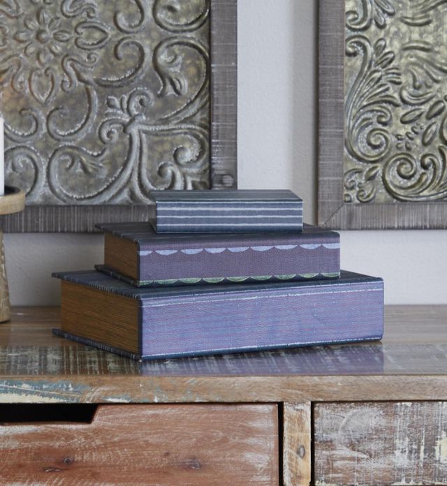 Deco Marche 3-Piece Blue Faux Leather Faux Storage Book Box Set-4