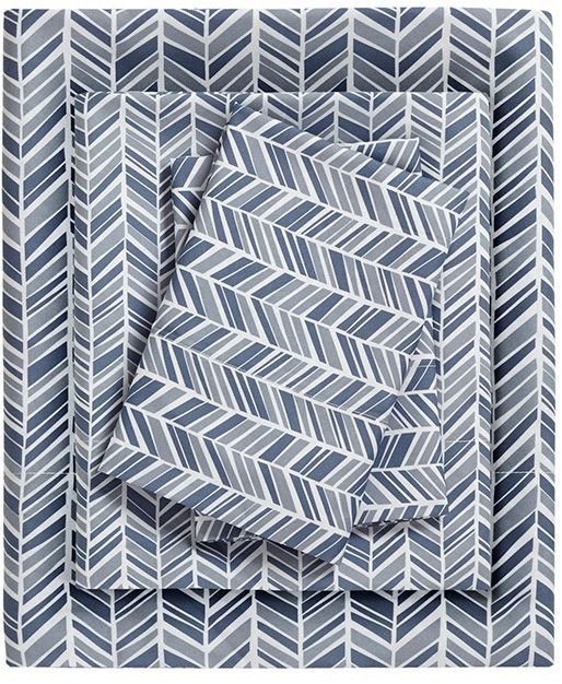 Olliix by Madison Park Essentials Navy California King Chevron Microfiber Printed Sheet-0