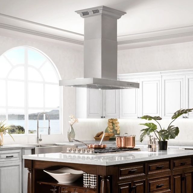 ZLINE 36" Stainless Steel Island Mounted Range Hood with CrownSound® Bluetooth Speakers-3