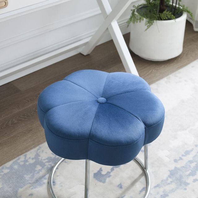 Linon Flower Navy Blue Accent Vanity Stool-2