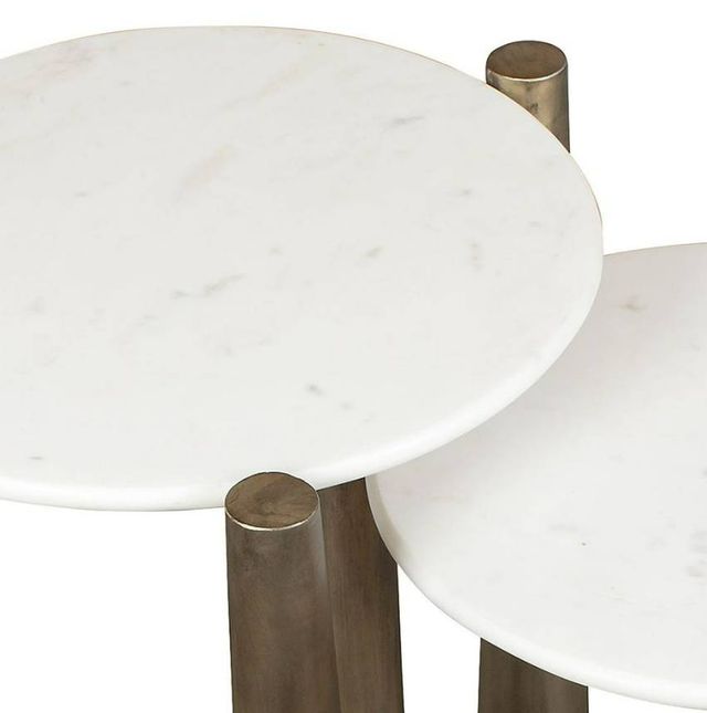 Uttermost® Claridge 2-Piece White Marble Top Nesting Table Set with Antique Gold Legs-4