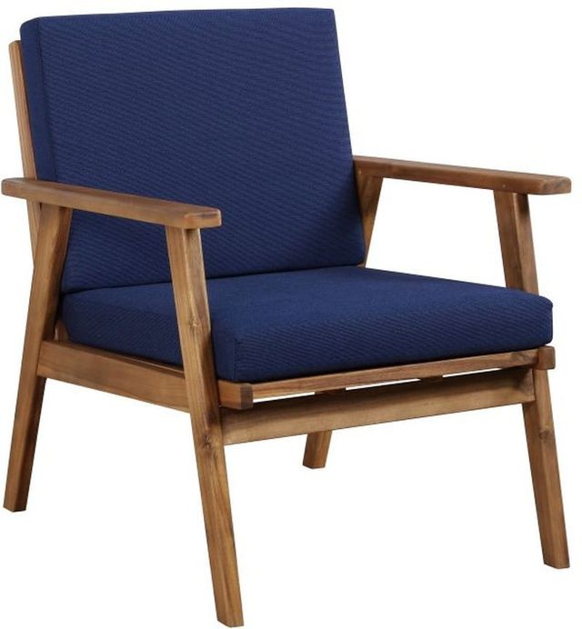 Linon Cosgrove 4-Piece Blue/Walnut Fabric/Wooden Outdoor Chat Table Set-2