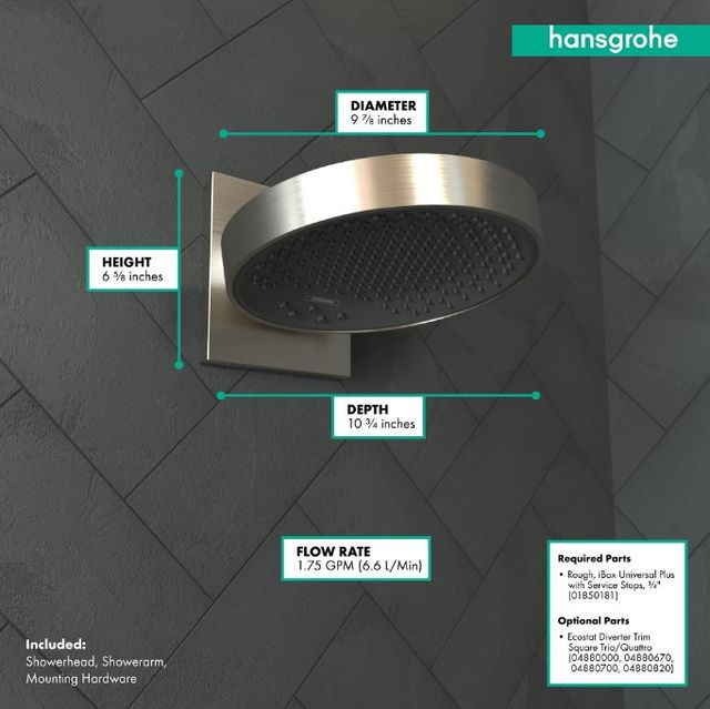 Hansgrohe Rainfinity Brushed Nickel 1.75 GPM Showerhead with Wall Connector Trim-3