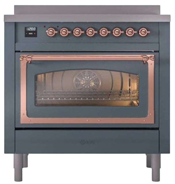 Ilve® Nostalgie II Noblesse 36'' Blue Gray Pro Style Induction Range with Copper Trim-1