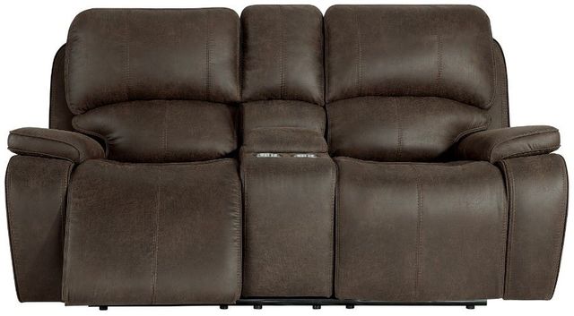 New Classic® Home Furnishings Brookings Brown Dual Power Reclinining Console Loveseat-3