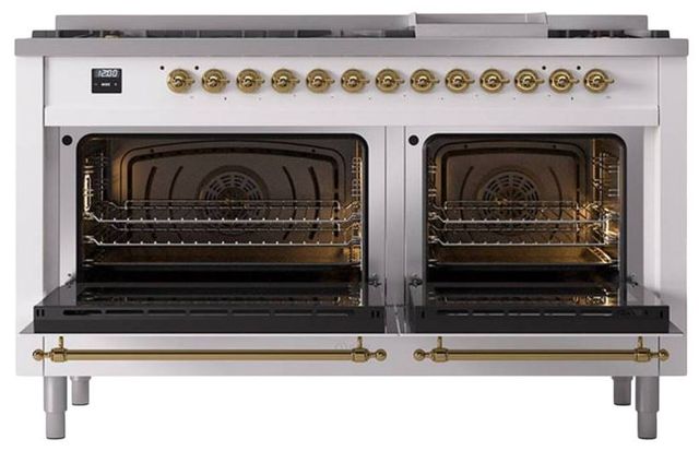 Ilve® Nostalgie II Noblesse 60'' Custom RAL Color Pro Style Dual Fuel Range with Brass Trim-1